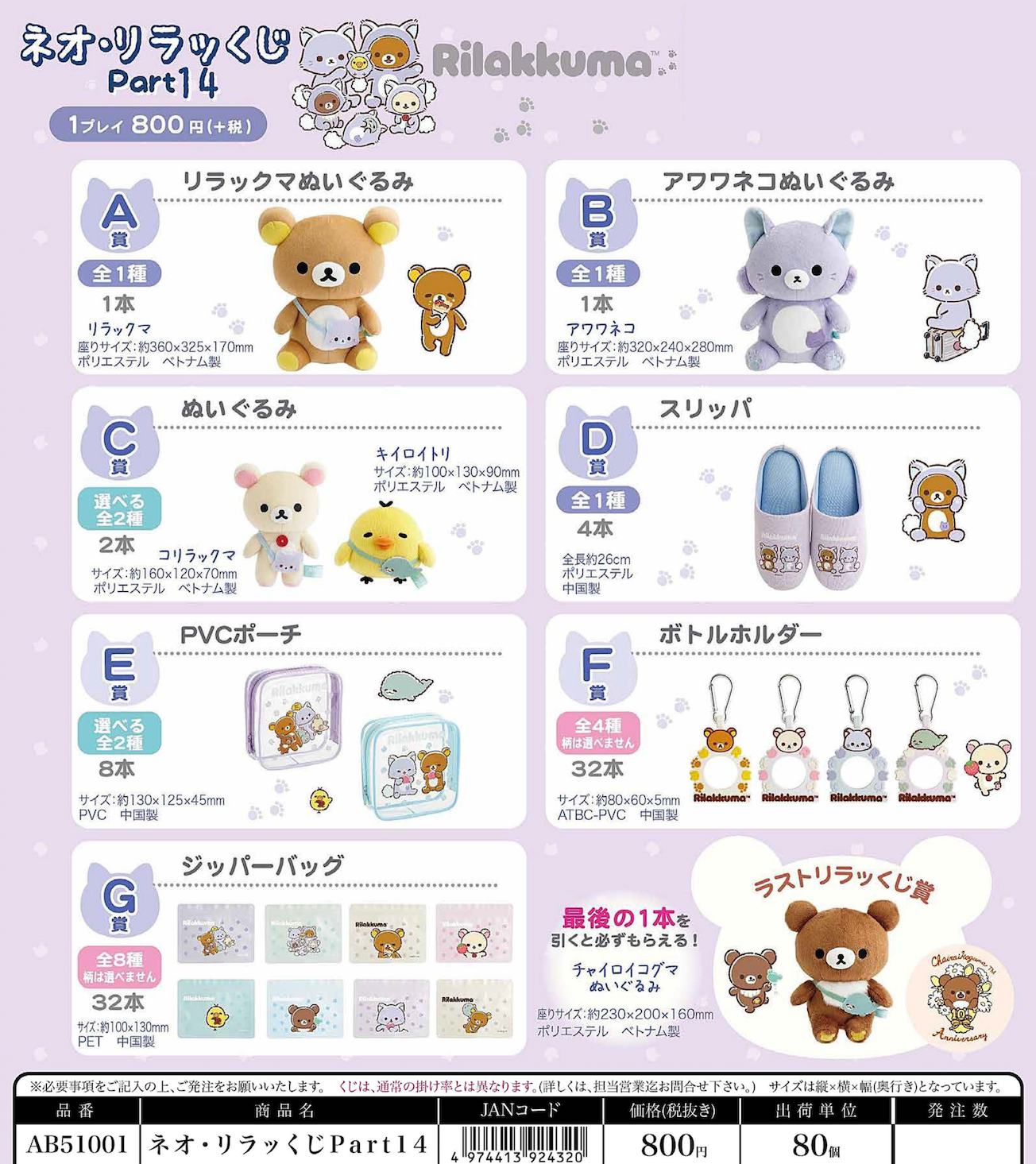 預訂 鬆弛熊 一番賞 Part.14 (原套80個連尾賞)